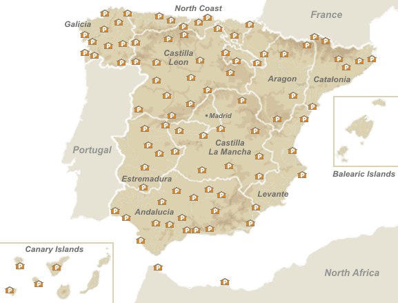 Map of the Spanish Paradores - Accommodation in Spain